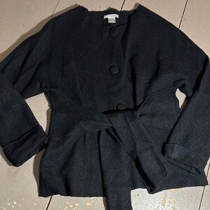 Chic Belted Black Wool Jacket